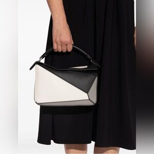 Loewe Puzzle Black and Cream Geometric Shoulder Bag